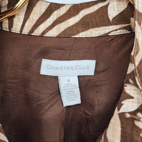 Charter Club Neutral Tropical Linen Silk Women's Blazer Size 6 - Picture 2 of 4